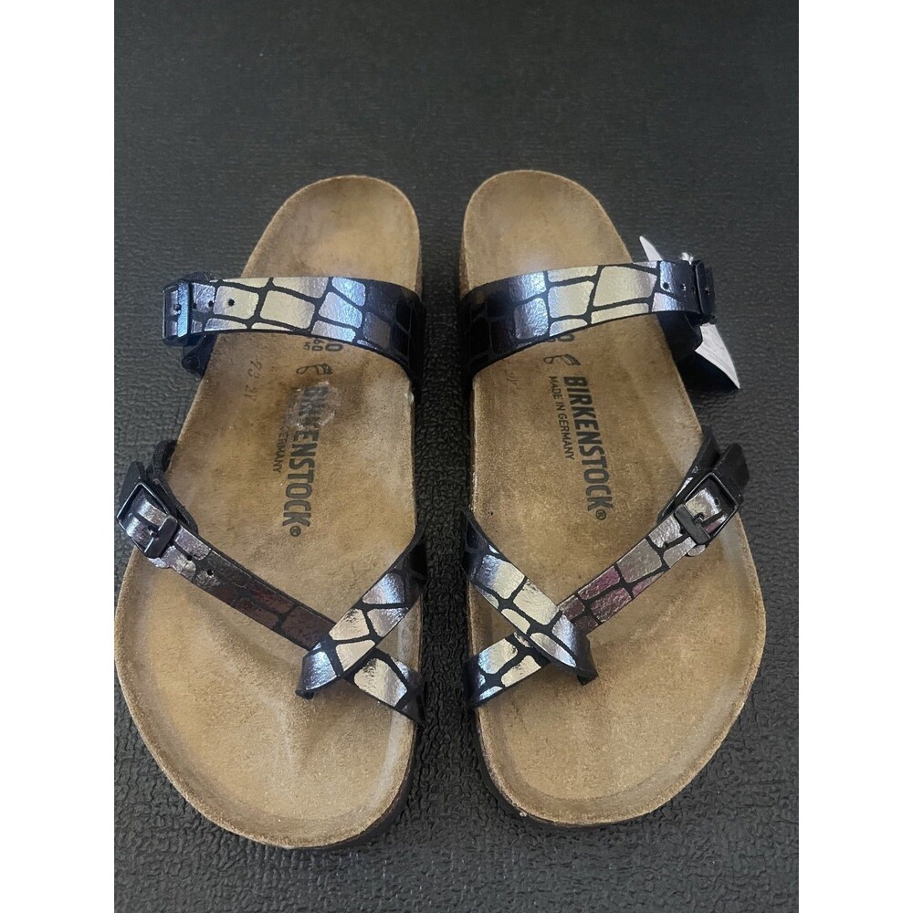 BIRKENSTOCK ARIZONA  Sz 9-9.5  Two-Strap Slide Sandals Magic Snake Black